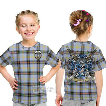 Tartan Vibes Clothing Bell Tartan Kid T-Shirt with Family Crest Celtic Skull Style