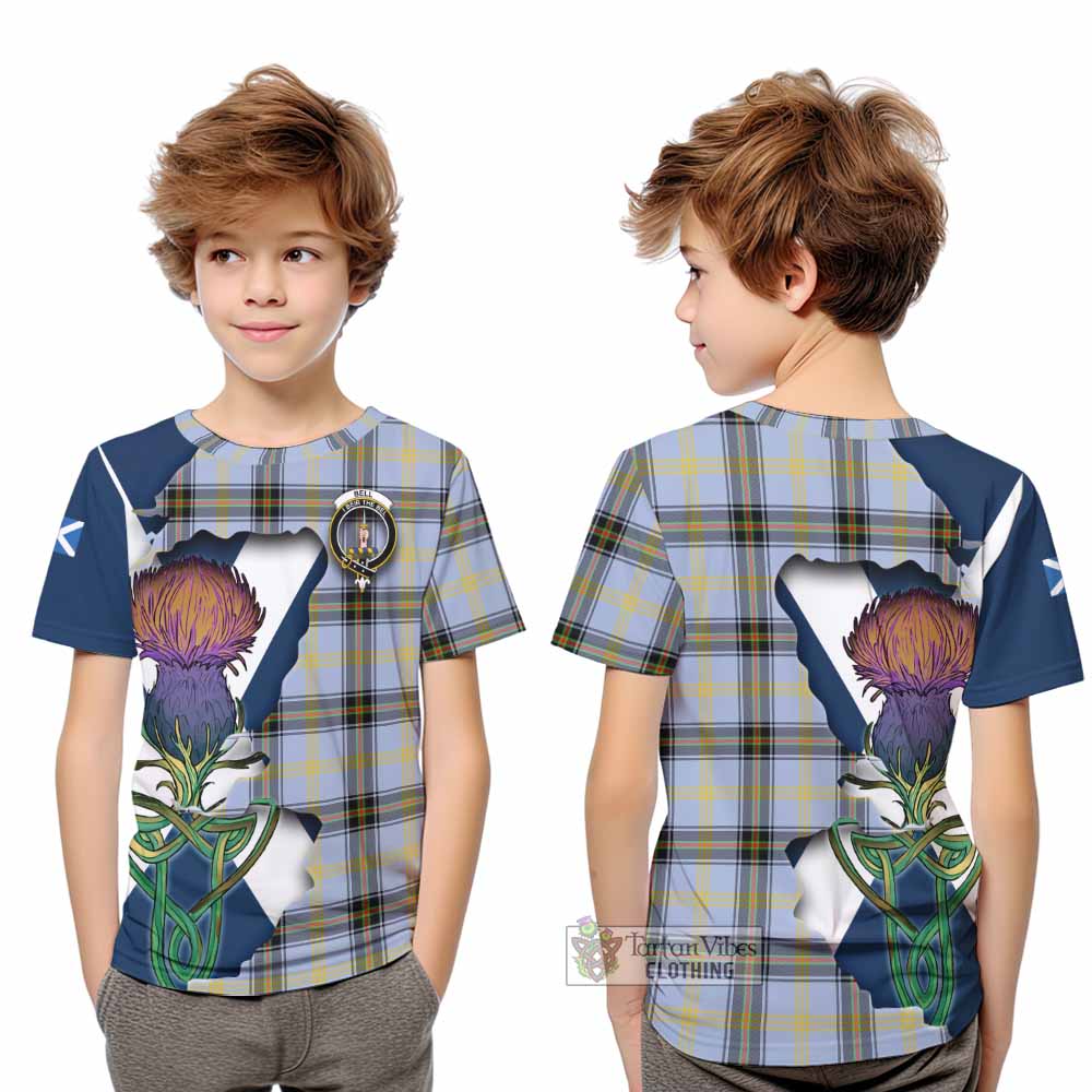 Tartan Vibes Clothing Bell Tartan Family Crest Kid T-Shirt Scottish Thistle Celtic Inspired