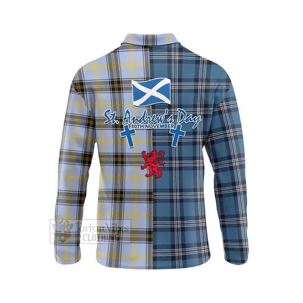 Tartan Vibes Clothing Bell Tartan Long Sleeve Polo Shirt Happy St. Andrew's Day Half Tartan Style
