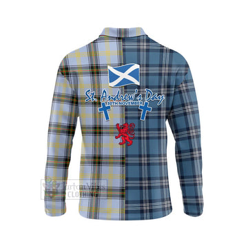 Bell Tartan Long Sleeve Polo Shirt Happy St. Andrew's Day Half Tartan Style