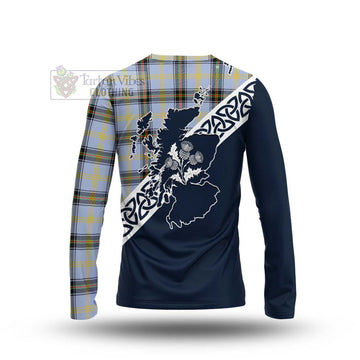 Bell Tartan Long Sleeve T-Shirt Featuring Thistle and Scotland Map