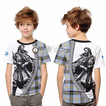Bell Tartan Clan Crest Kid T-Shirt with Highlander Warrior Celtic Style