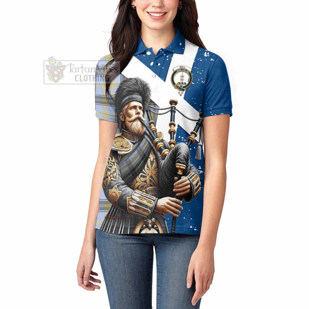 Tartan Vibes Clothing Bell Tartan Women's Polo Shirt with Family Crest Scottish Bagpiper Vibes