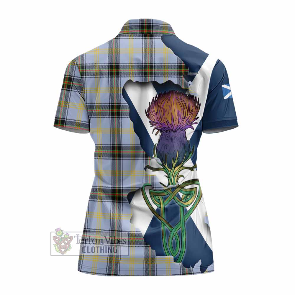Tartan Vibes Clothing Bell Tartan Family Crest Women's Polo Shirt Scottish Thistle Celtic Inspired
