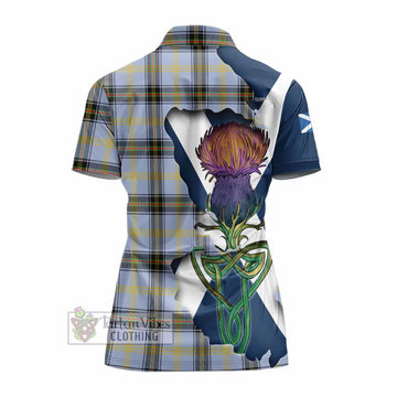 Bell Tartan Family Crest Women's Polo Shirt Scottish Thistle Celtic Inspired