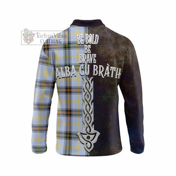 Bell Tartan Family Crest Long Sleeve Polo Shirt Alba Gu Brath Be Brave Lion Ancient Style