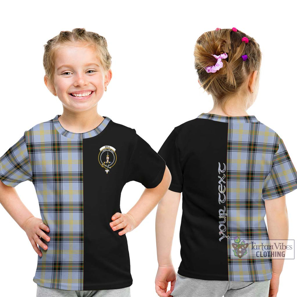 Bell Tartan Kid T-Shirt with Family Crest and Half Of Me Style - Tartanvibesclothing Shop