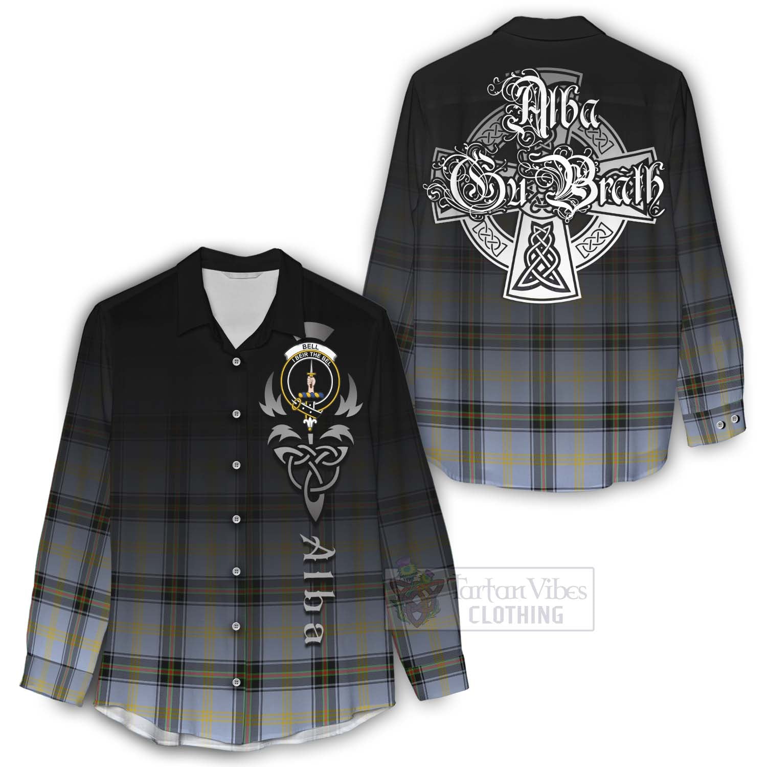 Tartan Vibes Clothing Bell Tartan Women's Casual Shirt Featuring Alba Gu Brath Family Crest Celtic Inspired
