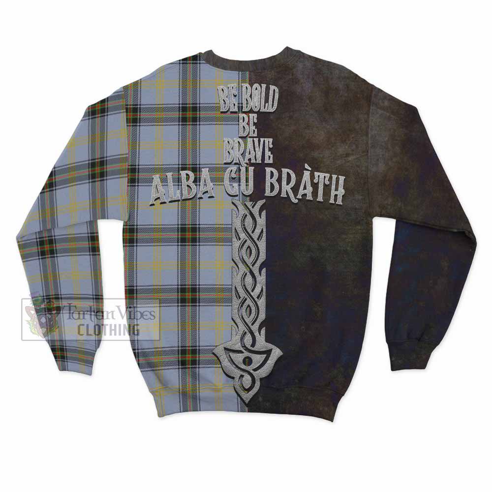 Tartan Vibes Clothing Bell Tartan Family Crest Sweatshirt Alba Gu Brath Be Brave Lion Ancient Style