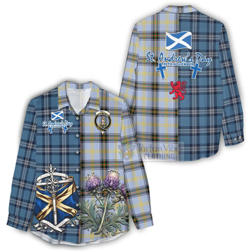 Tartan Vibes Clothing Bell Tartan Women's Casual Shirt Happy St. Andrew's Day Half Tartan Style