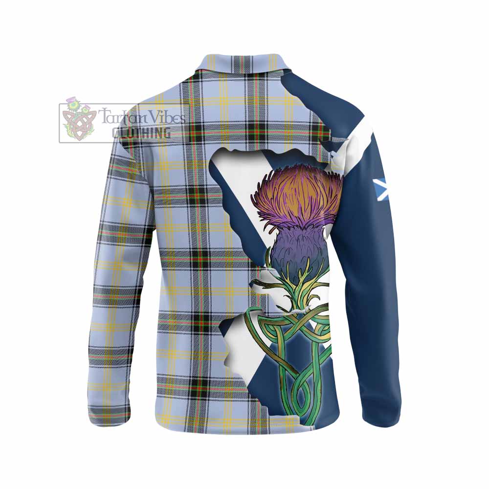 Tartan Vibes Clothing Bell Tartan Family Crest Long Sleeve Polo Shirt Scottish Thistle Celtic Inspired