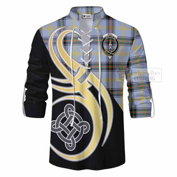 Tartan Vibes Clothing Bell Tartan Ghillie Kilt Shirt with Family Crest and Celtic Symbol Style