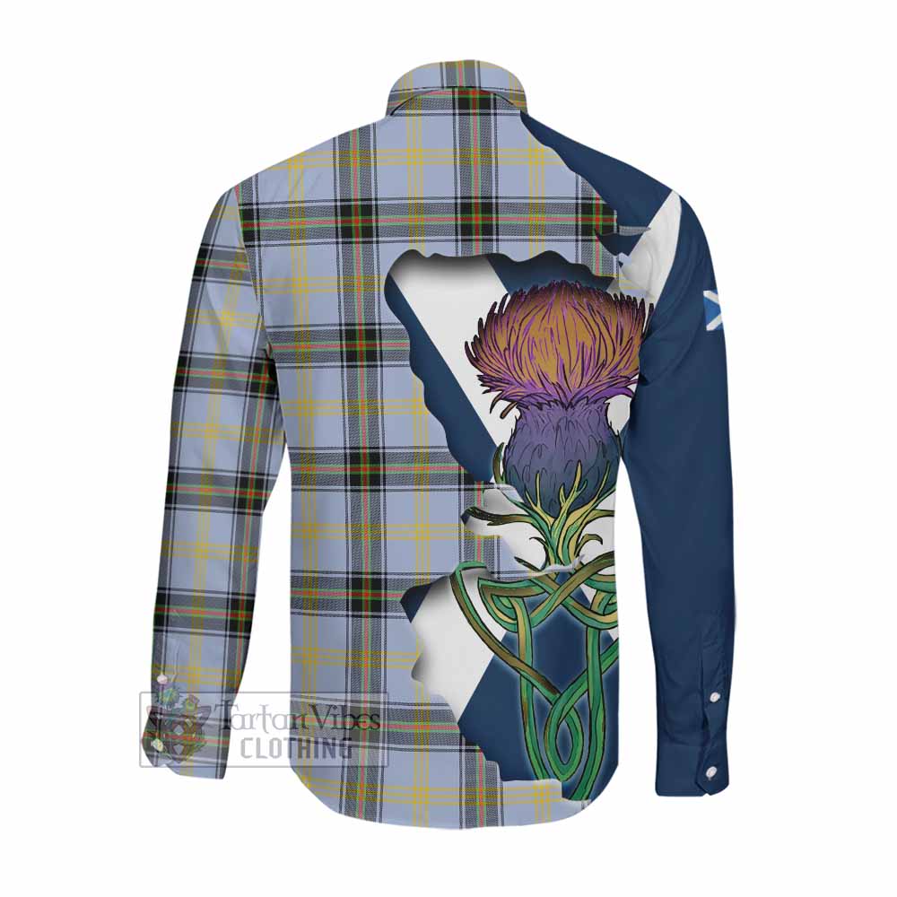Tartan Vibes Clothing Bell Tartan Family Crest Long Sleeve Button Shirt Scottish Thistle Celtic Inspired