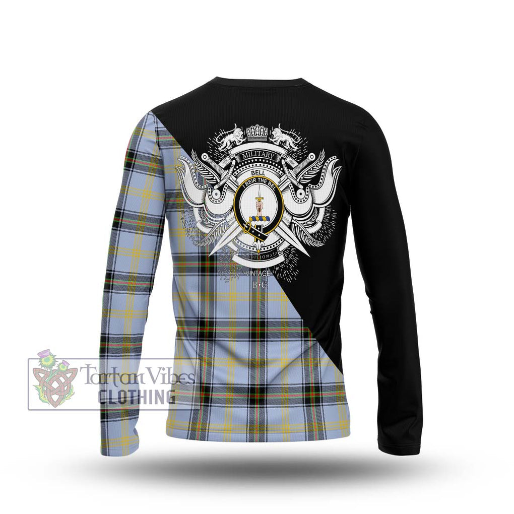 Bell Tartan Long Sleeve T-Shirt with Family Crest and Military Logo Style - Tartanvibesclothing Shop