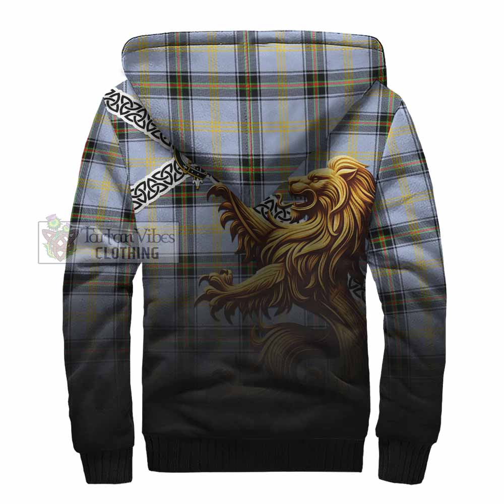 Tartan Vibes Clothing Bell Crest Tartan Sherpa Hoodie with Golden Lion Emblem Celtic Style