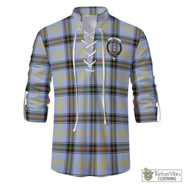 Bell Tartan Men's Scottish Traditional Jacobite Ghillie Kilt Shirt with Family Crest
