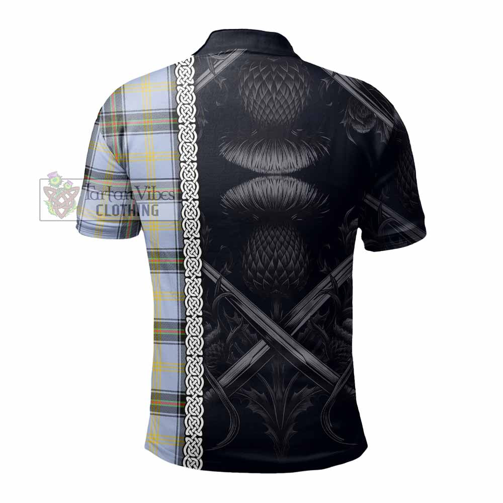 Tartan Vibes Clothing Bell Tartan Polo Shirt with Family Crest Cross Sword Thistle Celtic Vibes