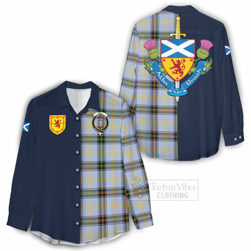 Tartan Vibes Clothing Bell Tartan Women's Casual Shirt Alba with Scottish Lion Royal Arm Half Style