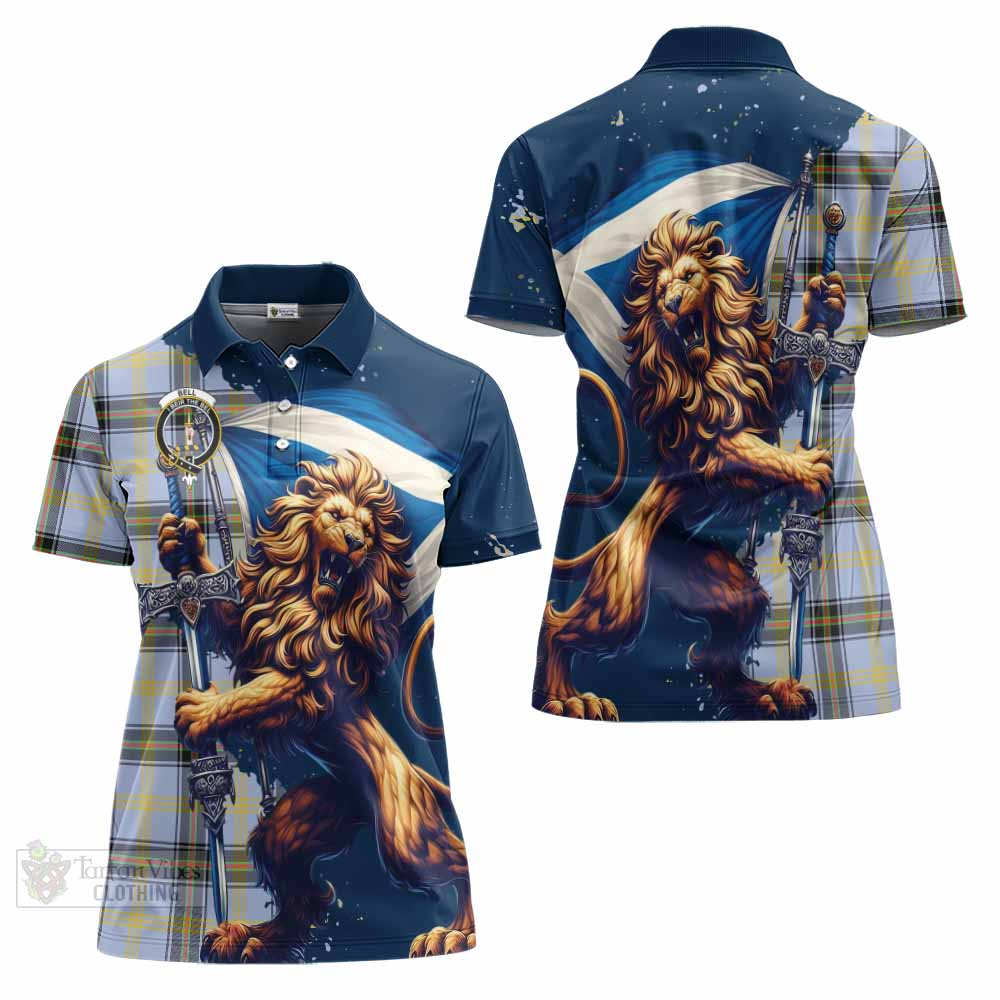 Tartan Vibes Clothing Bell Tartan Family Crest Women's Polo Shirt with Scottish Majestic Lion