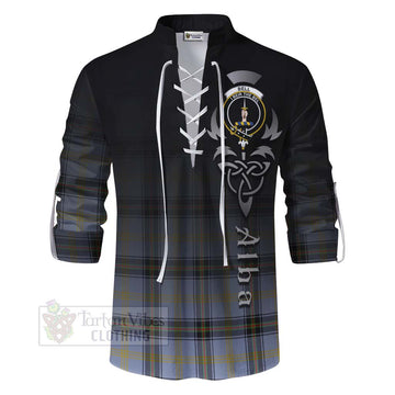 Tartan Vibes Clothing Bell Tartan Ghillie Kilt Shirt Featuring Alba Gu Brath Family Crest Celtic Inspired