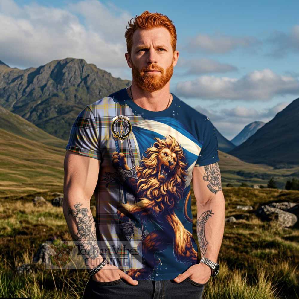 Tartan Vibes Clothing Bell Tartan Family Crest T-Shirt with Scottish Majestic Lion