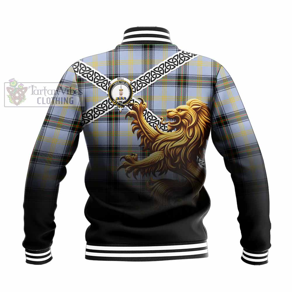 Tartan Vibes Clothing Bell Crest Tartan Baseball Jacket with Golden Lion Emblem Celtic Style