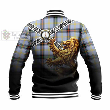 Bell Crest Tartan Baseball Jacket with Golden Lion Emblem Celtic Style