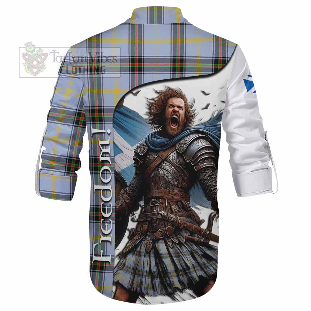 Tartan Vibes Clothing Bell Crest Tartan Ghillie Kilt Shirt Inspired by the Freedom of Scottish Warrior
