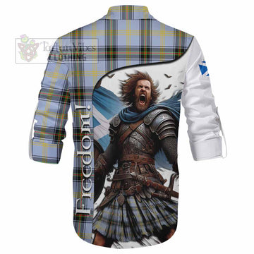 Tartan Vibes Clothing Bell Crest Tartan Ghillie Kilt Shirt Inspired by the Freedom of Scottish Warrior