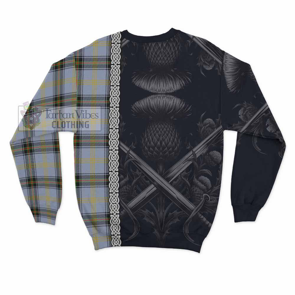 Tartan Vibes Clothing Bell Tartan Sweatshirt with Family Crest Cross Sword Thistle Celtic Vibes
