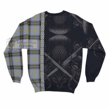 Tartan Vibes Clothing Bell Tartan Sweatshirt with Family Crest Cross Sword Thistle Celtic Vibes