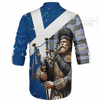 Tartan Vibes Clothing Bell Tartan Ghillie Kilt Shirt with Family Crest Scottish Bagpiper Vibes