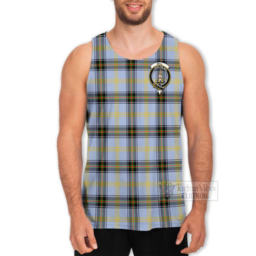 Tartan Vibes Clothing Bell Tartan Men's Tank Top with Family Crest and Bearded Skull Holding Bottles of Whiskey