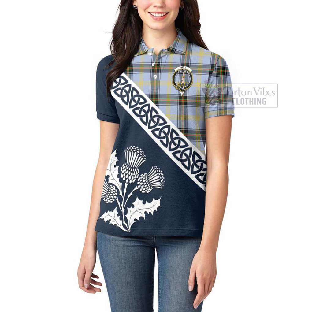 Tartan Vibes Clothing Bell Tartan Women's Polo Shirt Featuring Thistle and Scotland Map