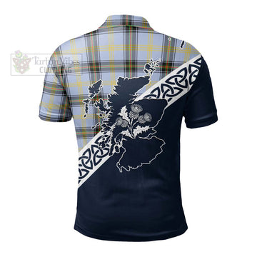 Bell Tartan Polo Shirt Featuring Thistle and Scotland Map