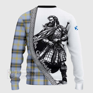 Tartan Vibes Clothing Bell Tartan Clan Crest Knitted Sweater with Highlander Warrior Celtic Style