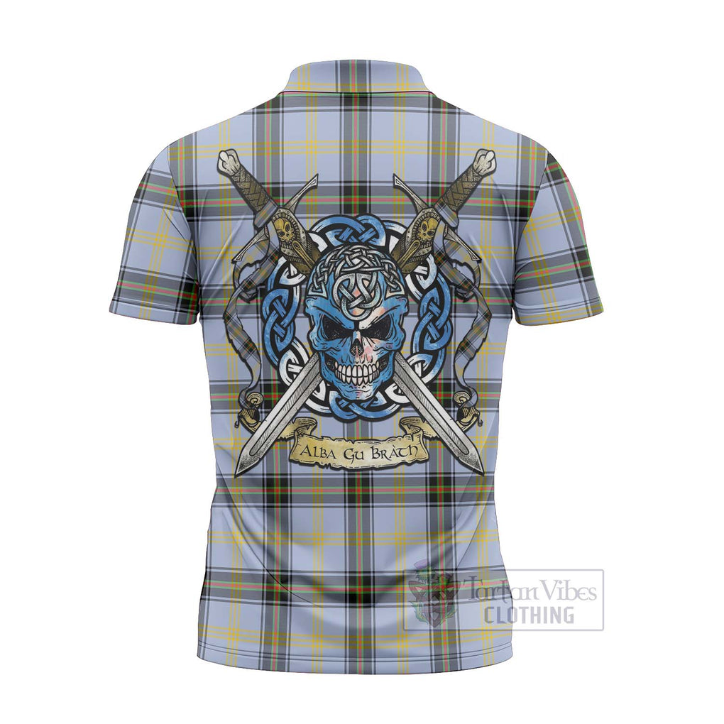 Tartan Vibes Clothing Bell Tartan Zipper Polo Shirt with Family Crest Celtic Skull Style