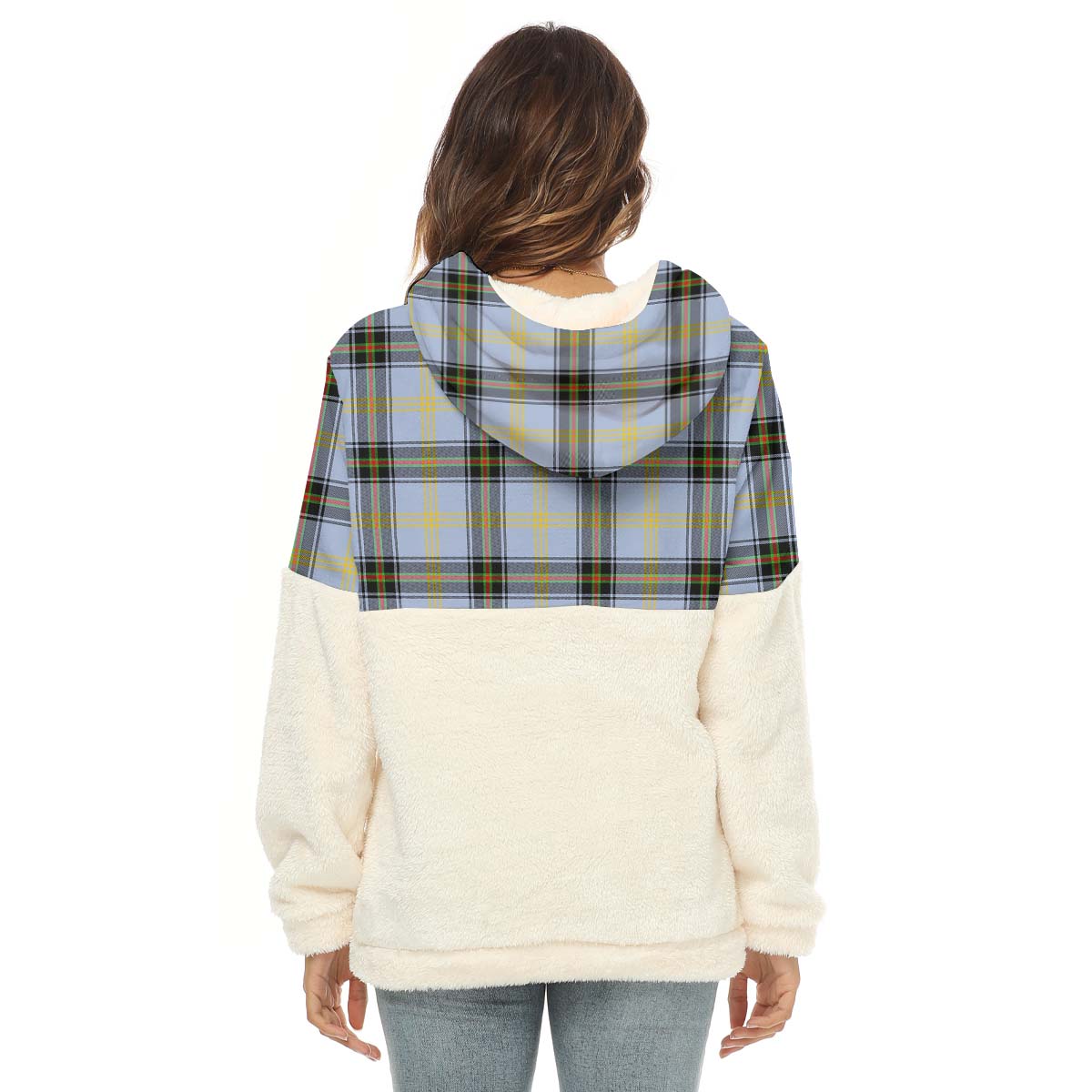 Bell Tartan Women's Borg Fleece Hoodie With Half Zip with Family Crest - Tartan Vibes Clothing