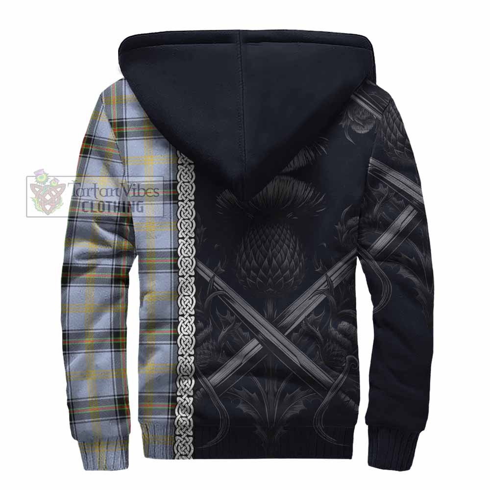 Tartan Vibes Clothing Bell Tartan Sherpa Hoodie with Family Crest Cross Sword Thistle Celtic Vibes
