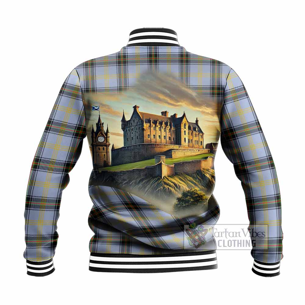 Tartan Vibes Clothing Bell Tartan Family Crest Baseball Jacket with Scottish Ancient Castle Style