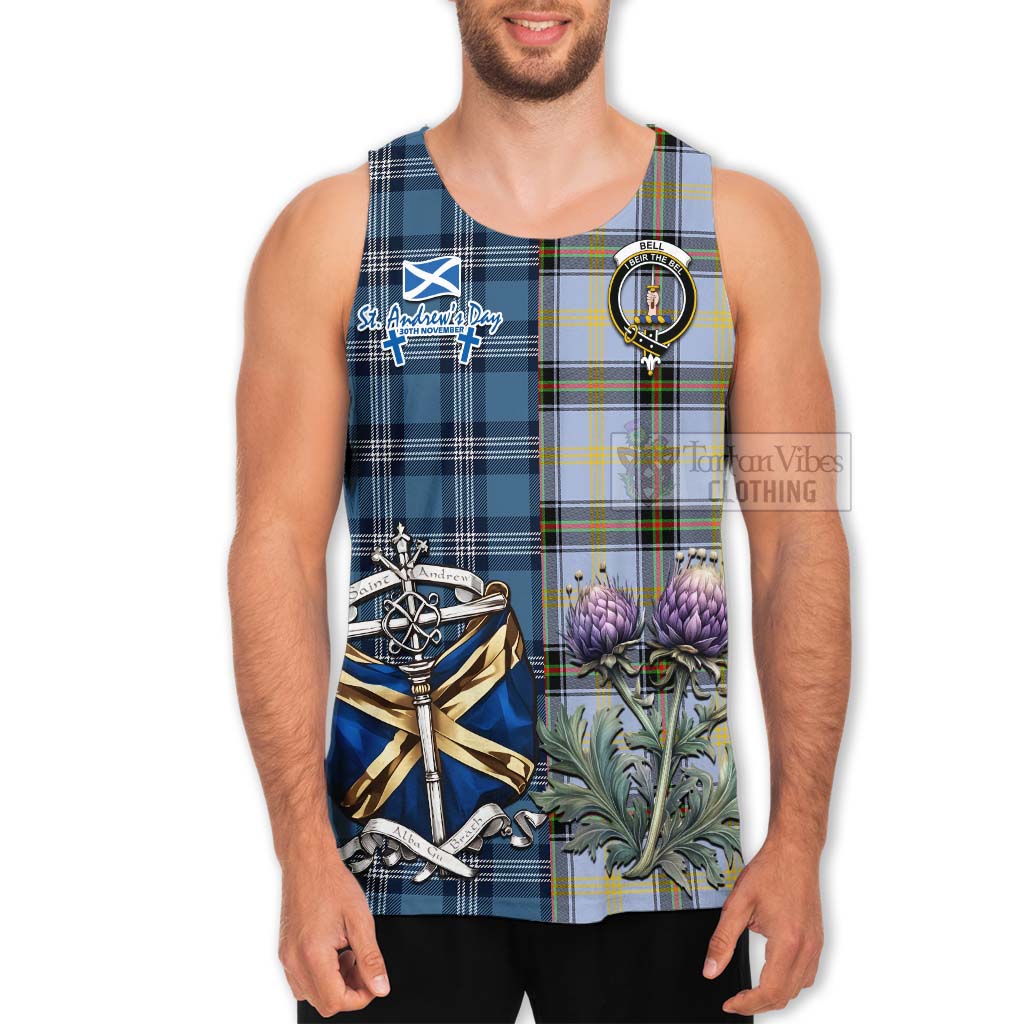 Tartan Vibes Clothing Bell Tartan Men's Tank Top Happy St. Andrew's Day Half Tartan Style