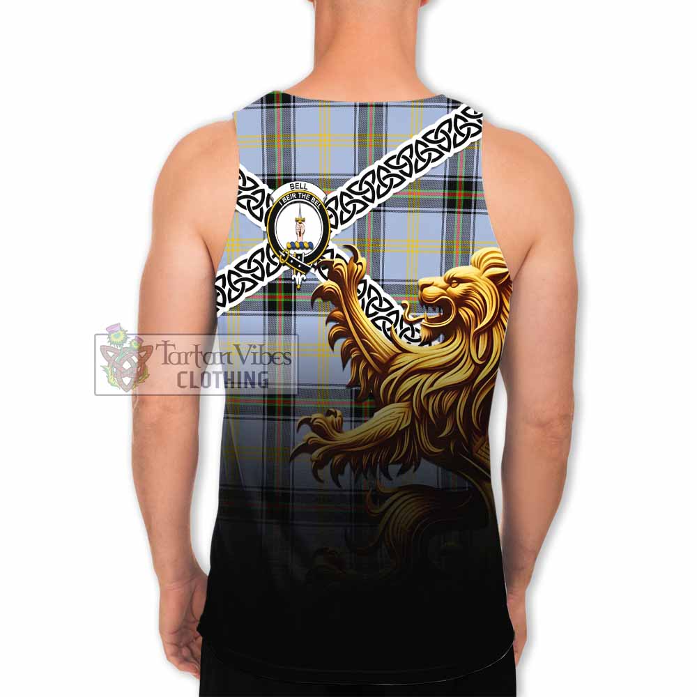 Tartan Vibes Clothing Bell Crest Tartan Men's Tank Top with Golden Lion Emblem Celtic Style