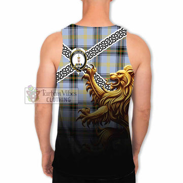 Tartan Vibes Clothing Bell Crest Tartan Men's Tank Top with Golden Lion Emblem Celtic Style