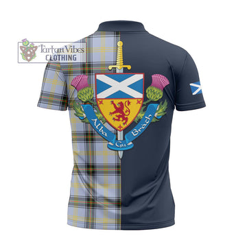 Bell Tartan Zipper Polo Shirt Alba with Scottish Lion Royal Arm Half Style