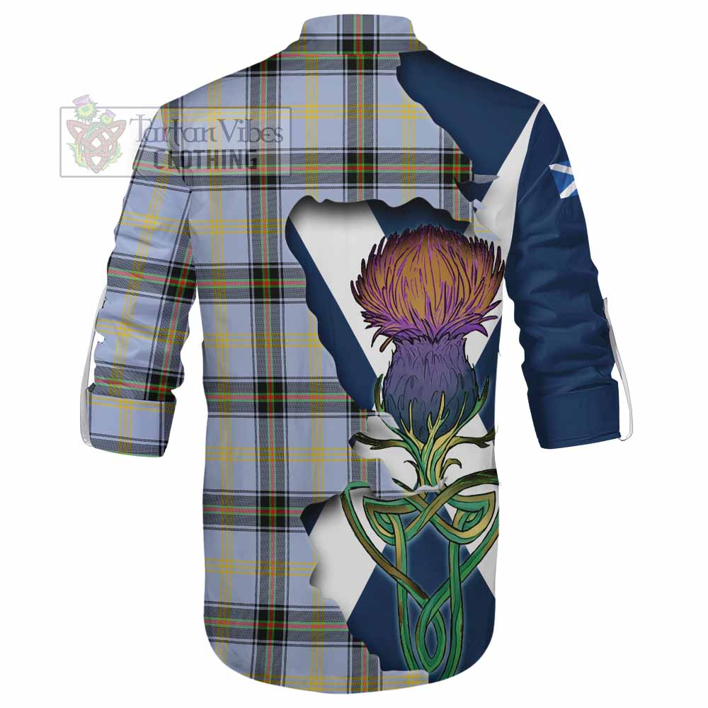Tartan Vibes Clothing Bell Tartan Family Crest Ghillie Kilt Shirt Scottish Thistle Celtic Inspired