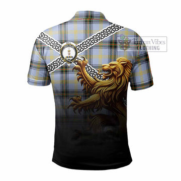 Bell Crest Tartan Polo Shirt with Golden Lion Emblem Celtic Style