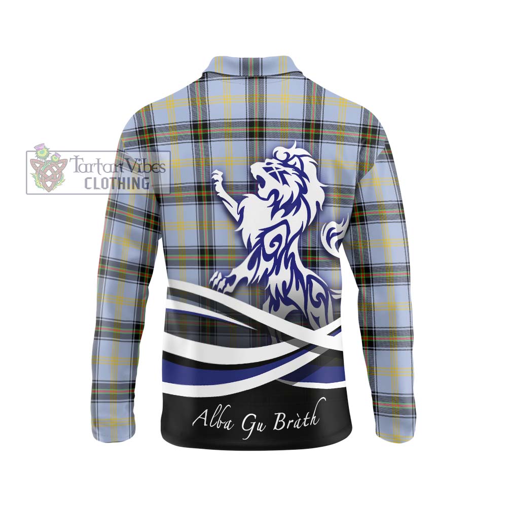 Bell Tartan Long Sleeve Polo Shirt with Alba Gu Brath Regal Lion Emblem - Tartanvibesclothing Shop