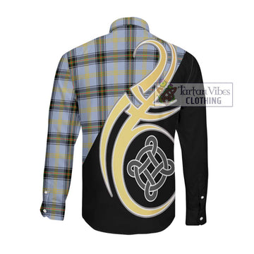Bell Tartan Long Sleeve Button Shirt with Family Crest and Celtic Symbol Style
