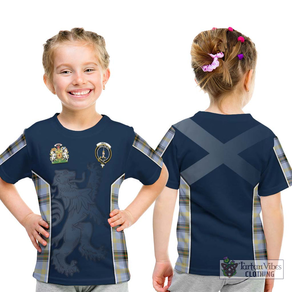 Bell Tartan Kid T-Shirt with Family Crest and Lion Rampant Vibes Sport Style - Tartan Vibes Clothing