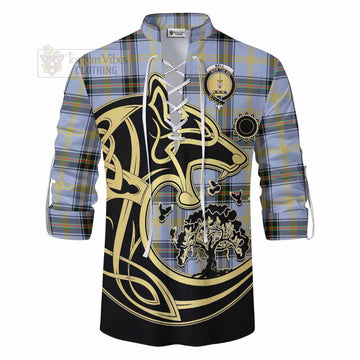 Tartan Vibes Clothing Bell Tartan Ghillie Kilt Shirt with Family Crest Celtic Wolf Style
